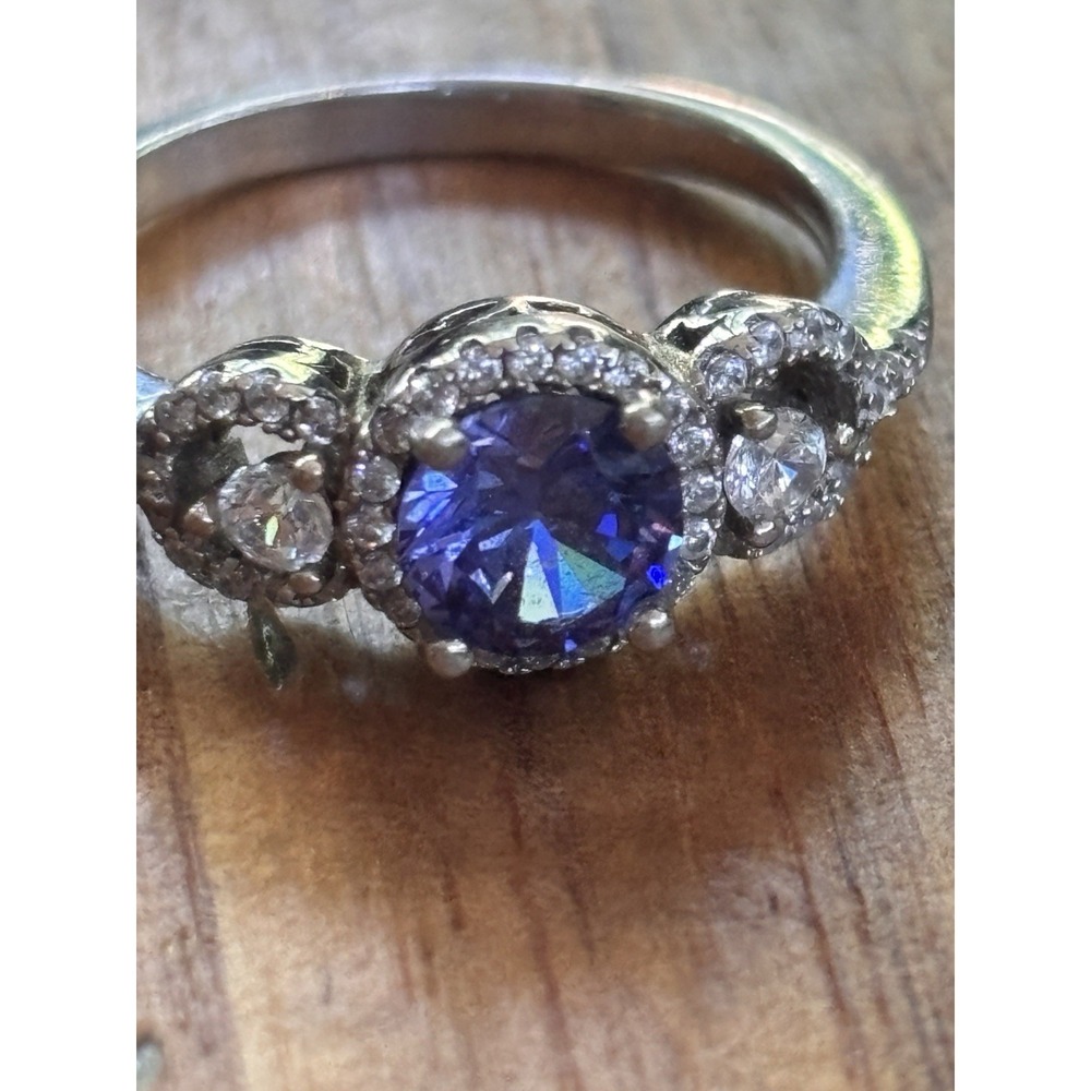 Tanzanite & CZ Sterling Silver Ring Size 6.75